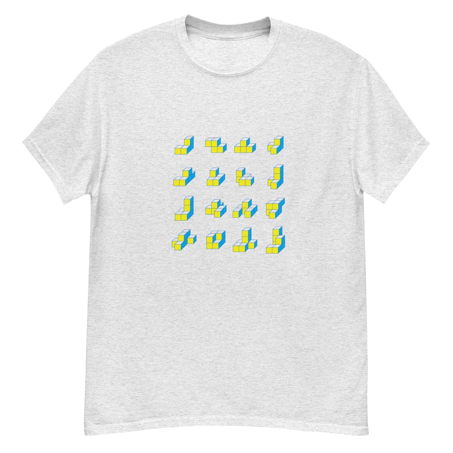 キューブ 黄×青 クラシックTシャツ [ライトカラー] アッシュ S 01