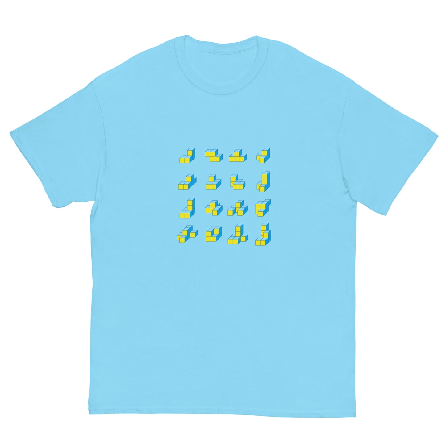キューブ 黄×青 クラシックTシャツ [ライトカラー] スカイブルー S 00