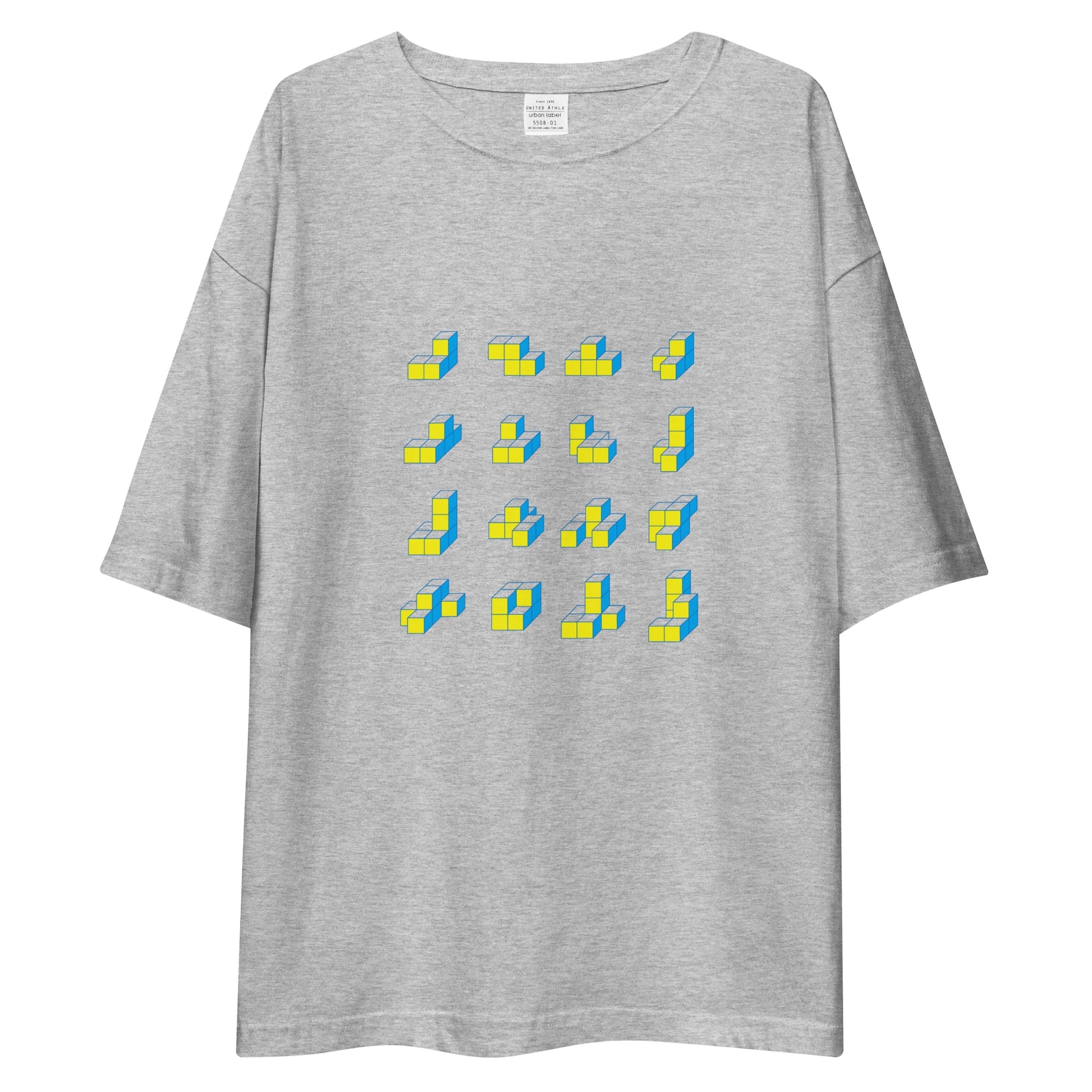 キューブ 黄×青 ビッグシルエットTシャツ [ライトカラー] ミックスグレー S 00