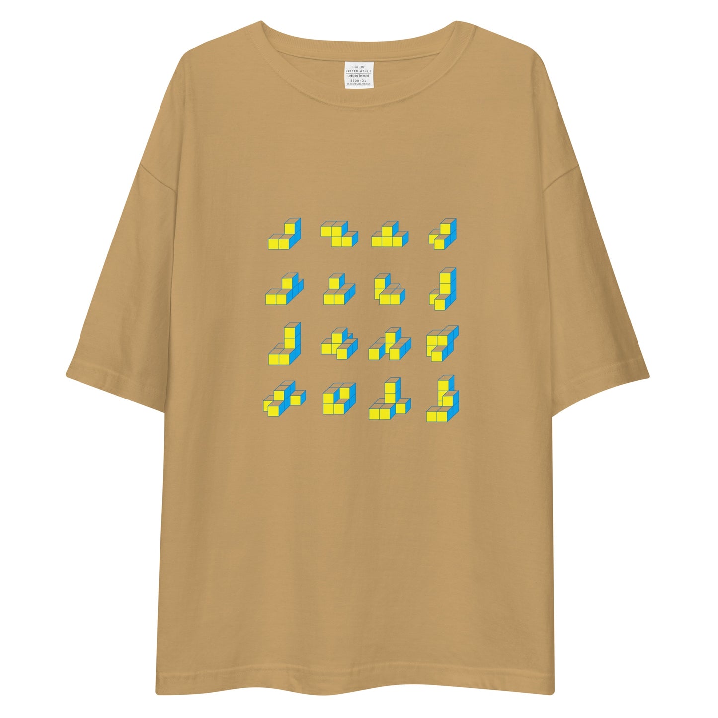 キューブ 黄×青 ビッグシルエットTシャツ [ライトカラー] サンドカーキ S 00