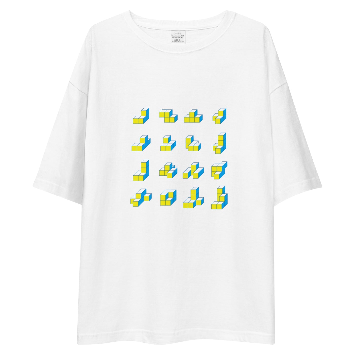 キューブ 黄×青 ビッグシルエットTシャツ [ライトカラー] ホワイト S 00
