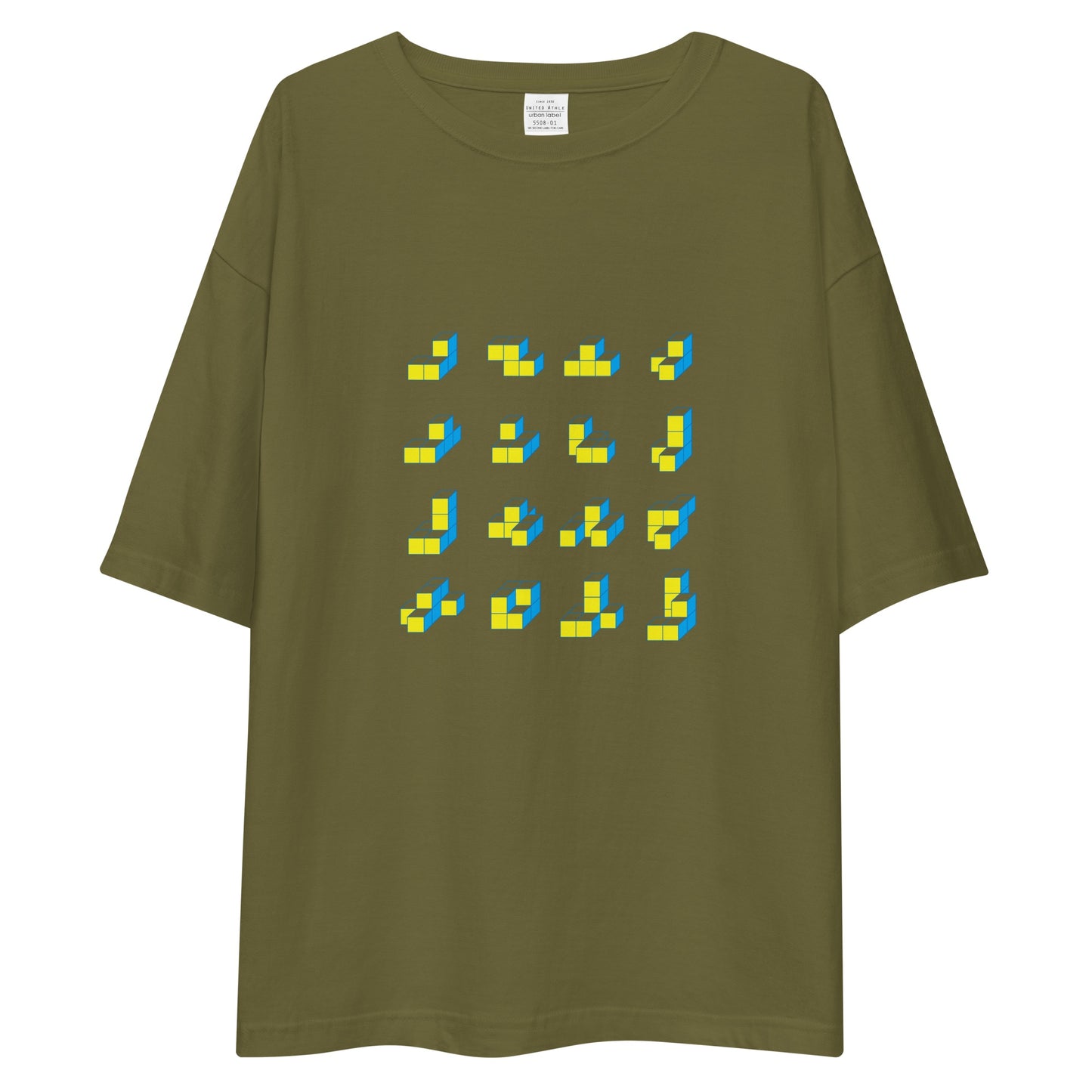 キューブ 黄×青 ビッグシルエットTシャツ [ダークカラー] シティグリーン S 00