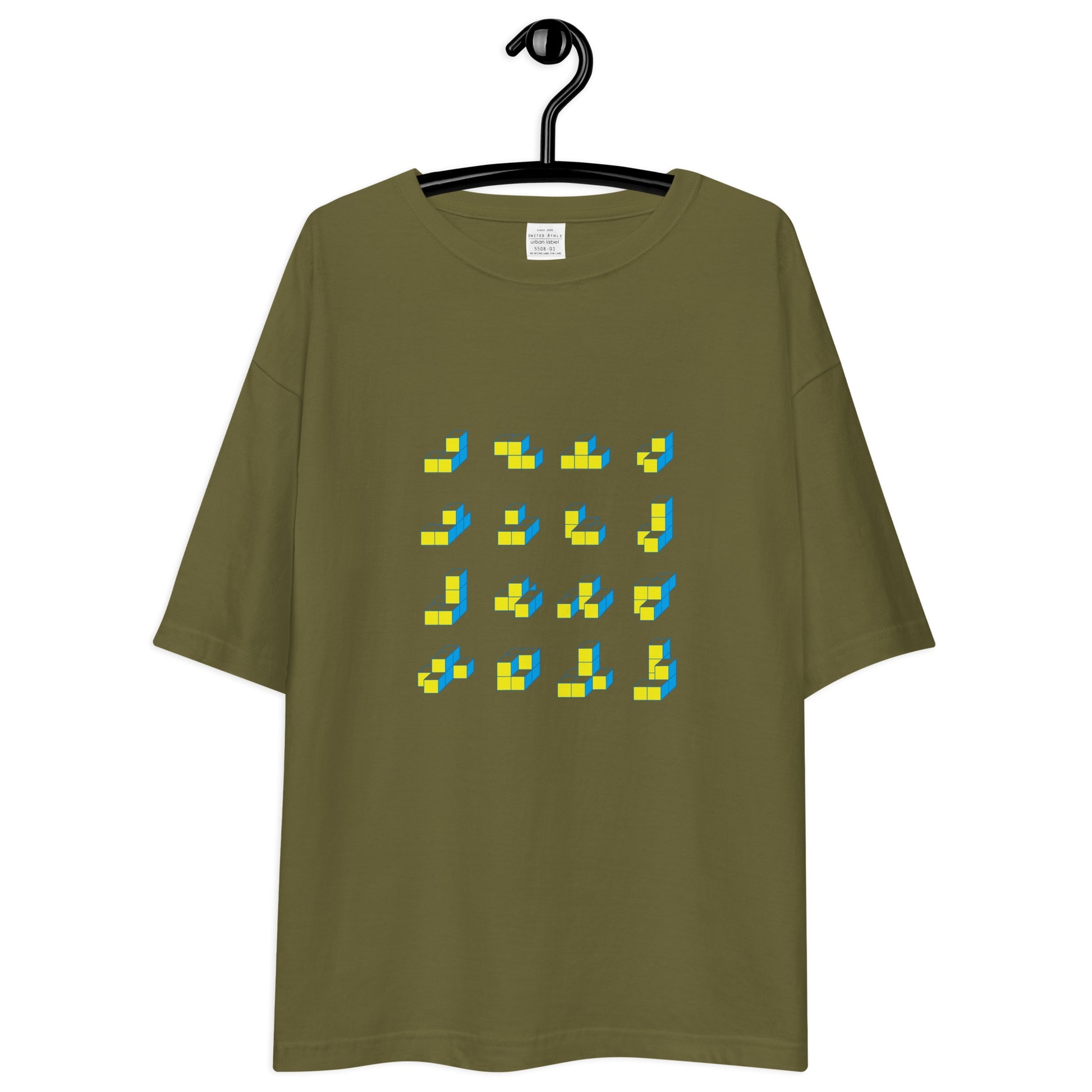 キューブ 黄×青 ビッグシルエットTシャツ [ダークカラー] シティグリーン S 02