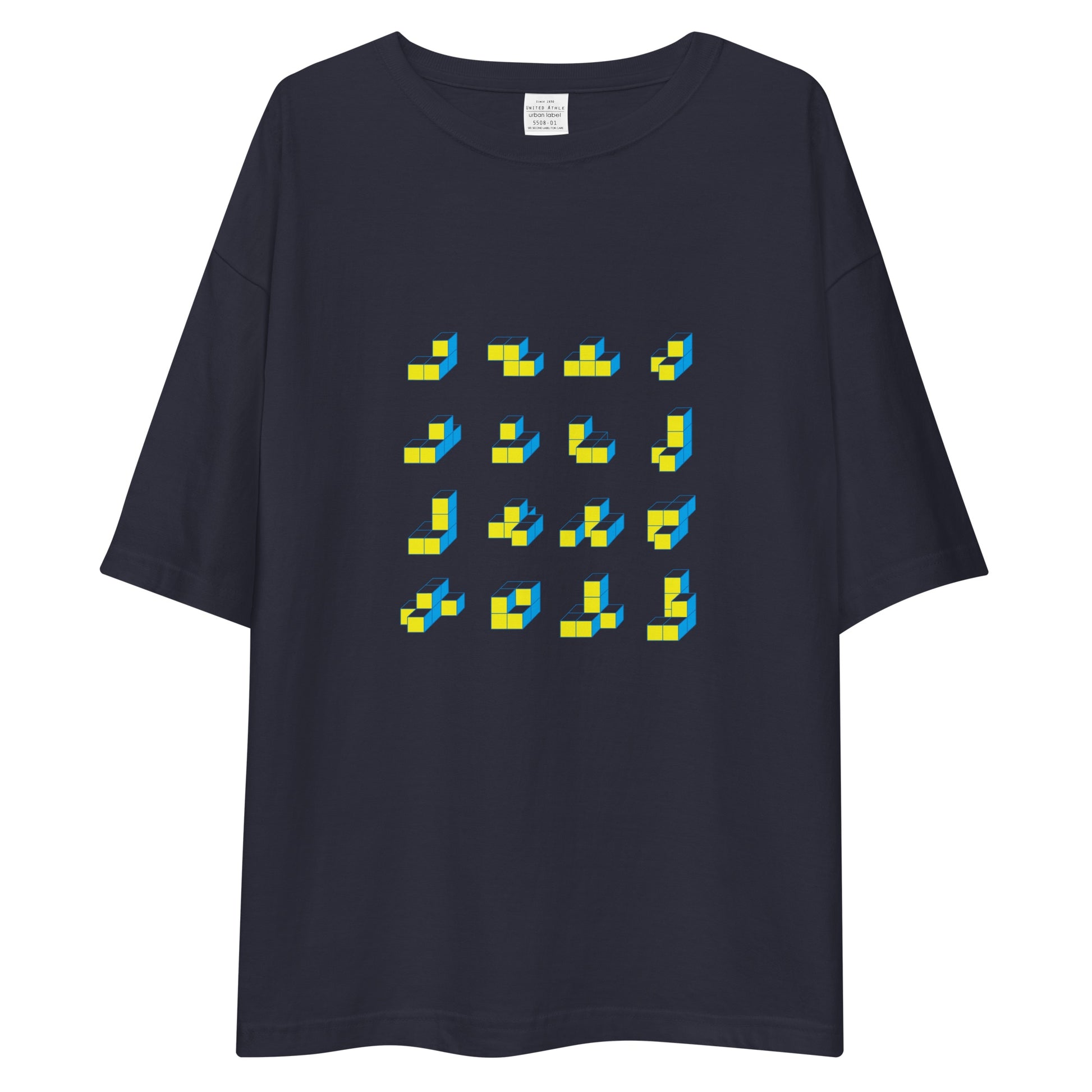 キューブ 黄×青 ビッグシルエットTシャツ [ダークカラー] ネイビー S 00