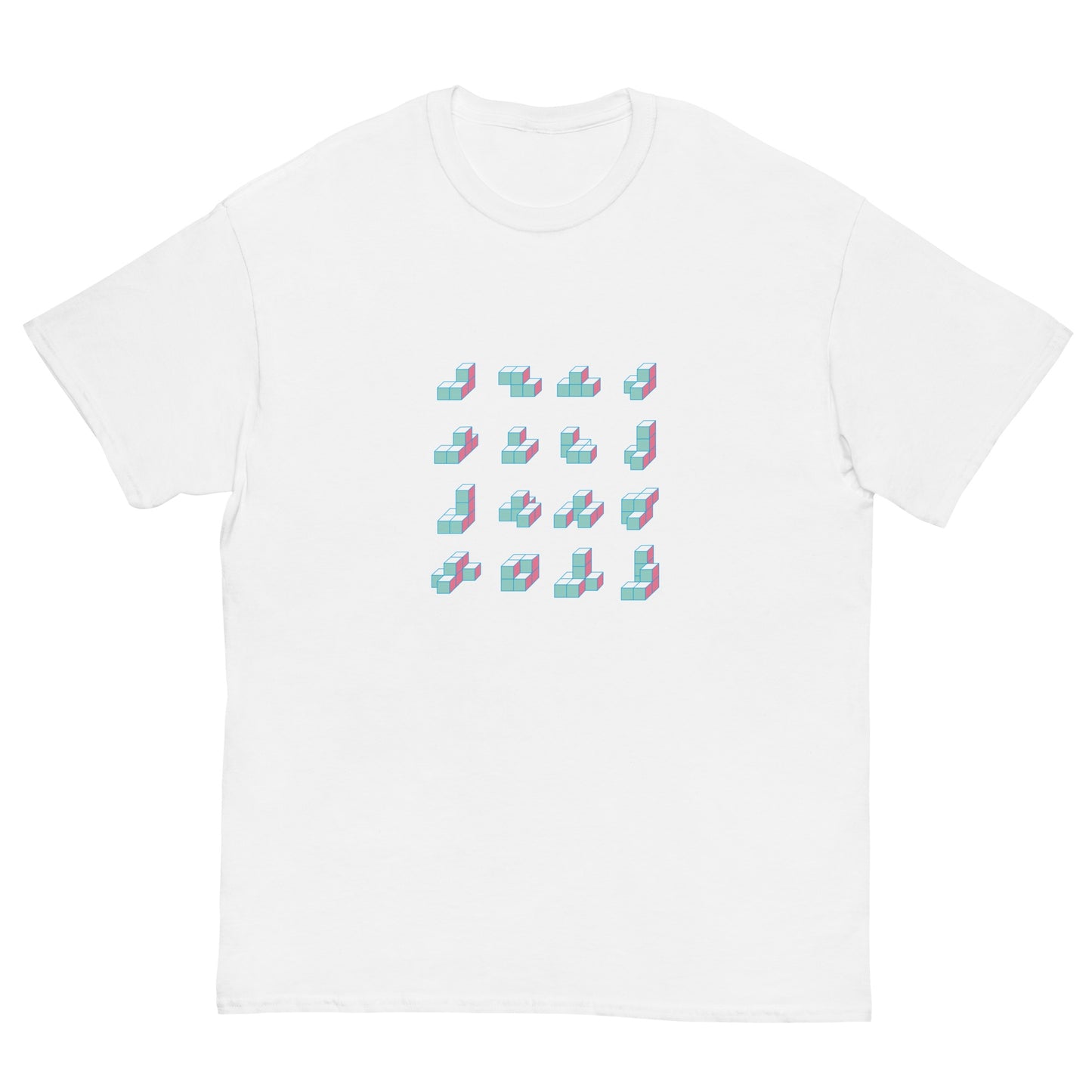 キューブ 薄青×ピンク クラシックTシャツ [ライトカラー] ホワイト S 00