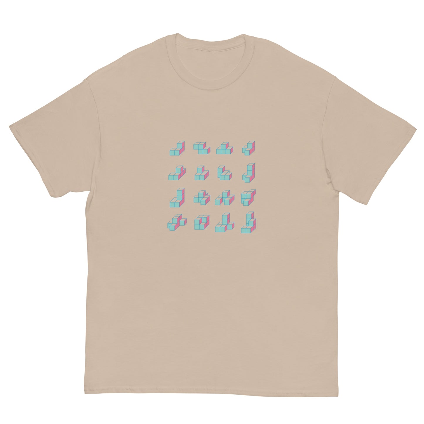 キューブ 薄青×ピンク クラシックTシャツ [ライトカラー] サンドカーキ S 00