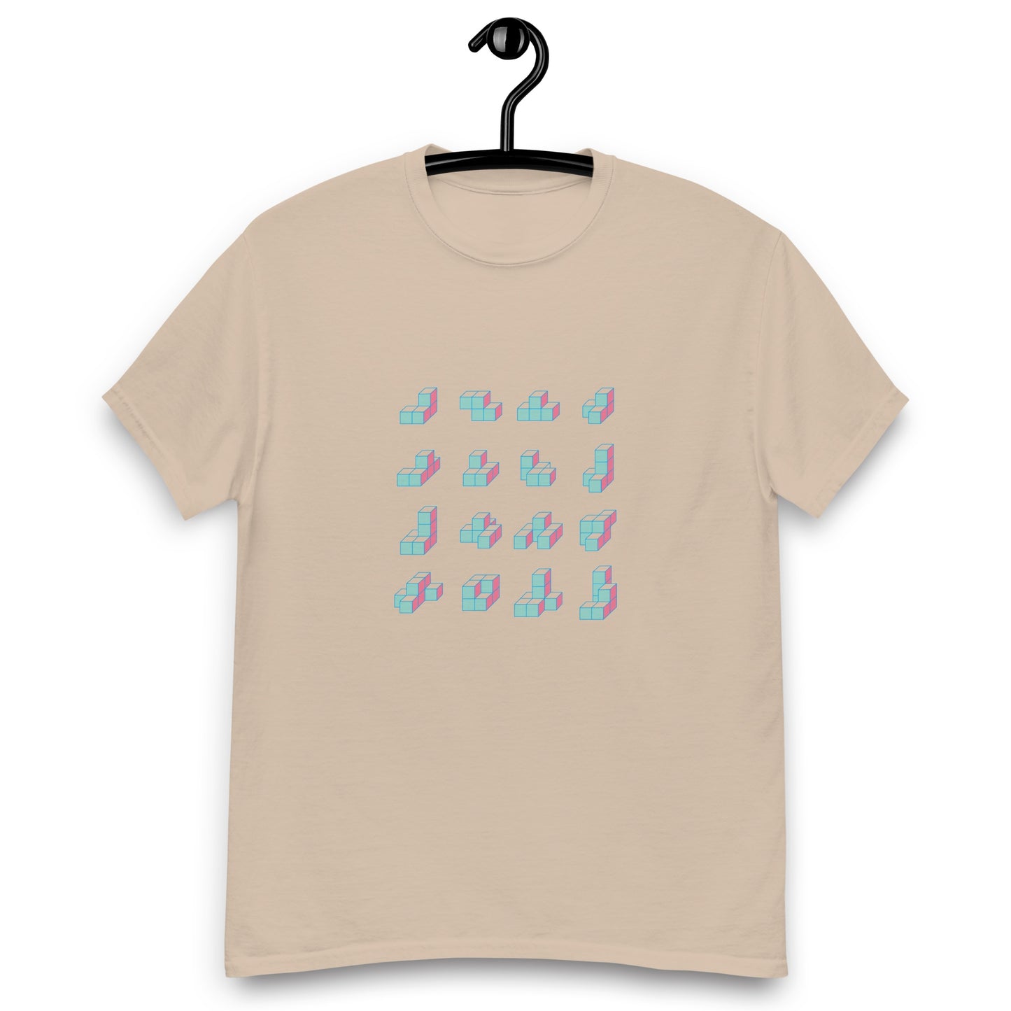 キューブ 薄青×ピンク クラシックTシャツ [ライトカラー] サンドカーキ S 02