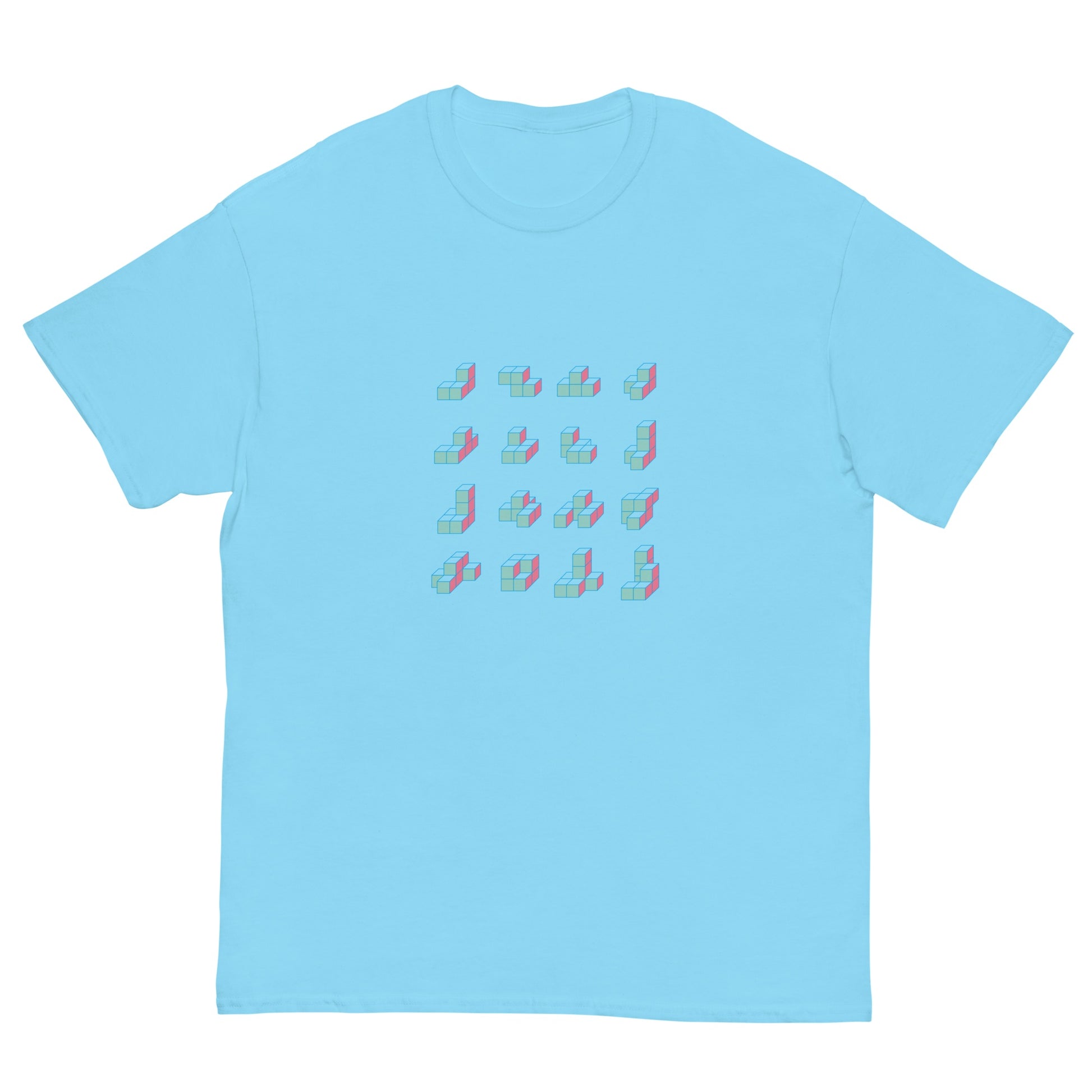 キューブ 薄青×ピンク クラシックTシャツ [ライトカラー] スカイブルー S 00