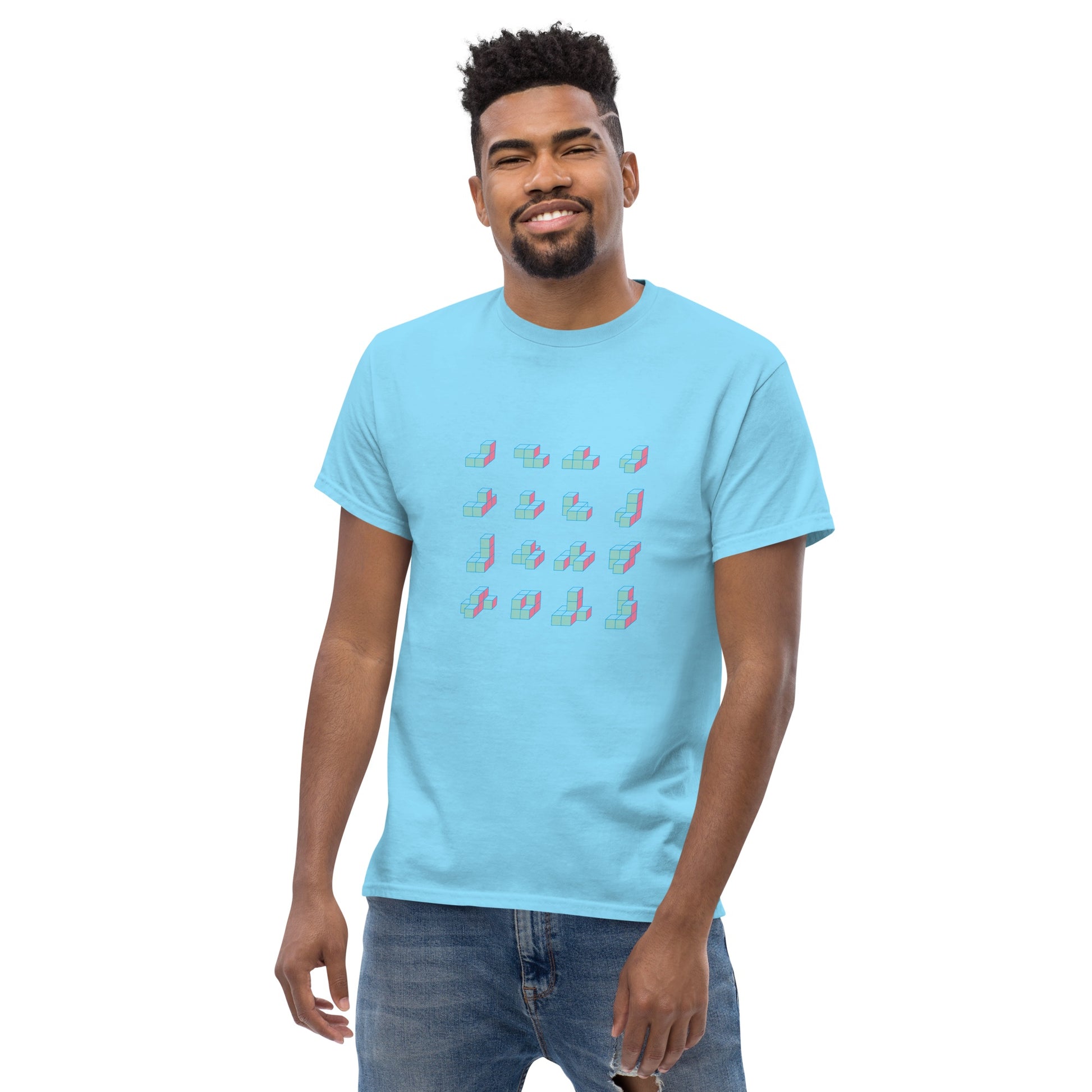 キューブ 薄青×ピンク クラシックTシャツ [ライトカラー] スカイブルー S 01
