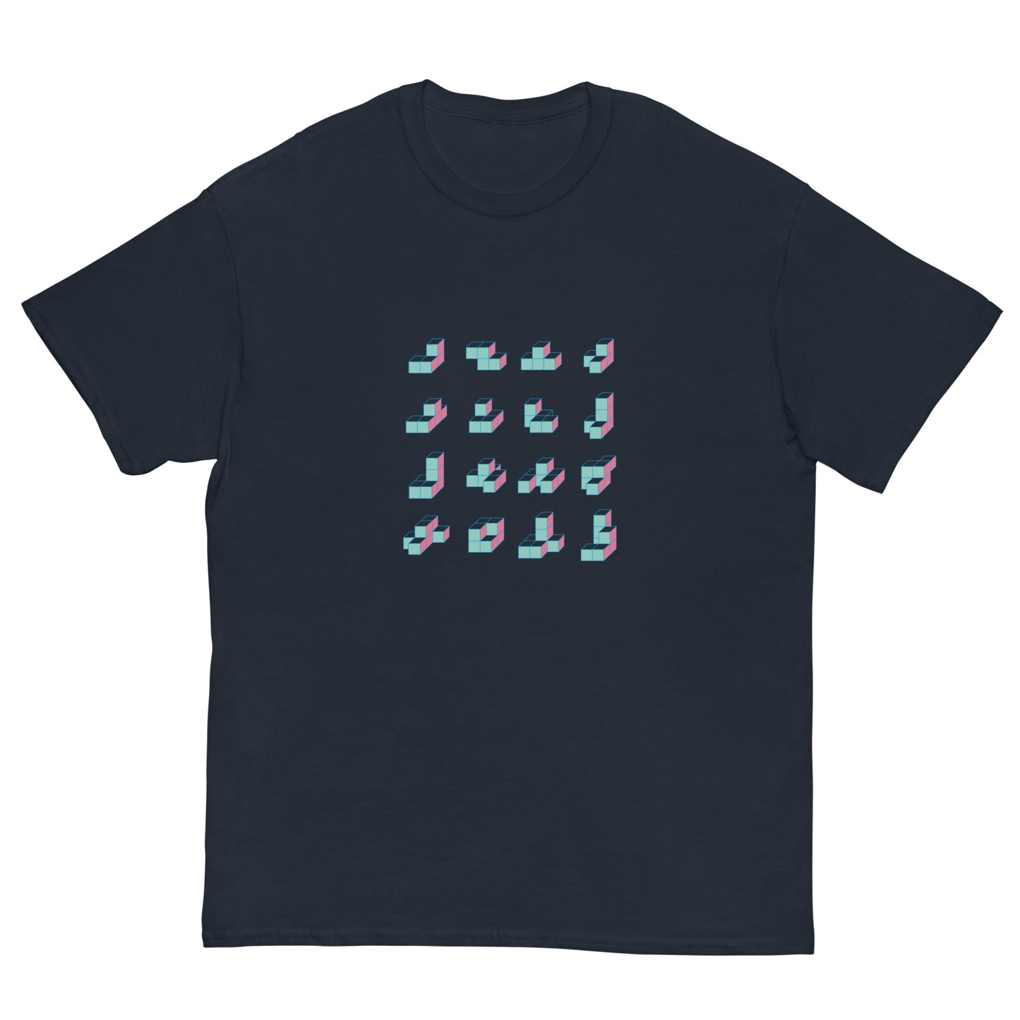 キューブ 薄青×ピンク クラシックTシャツ [ダークカラー] ネイビー S 00
