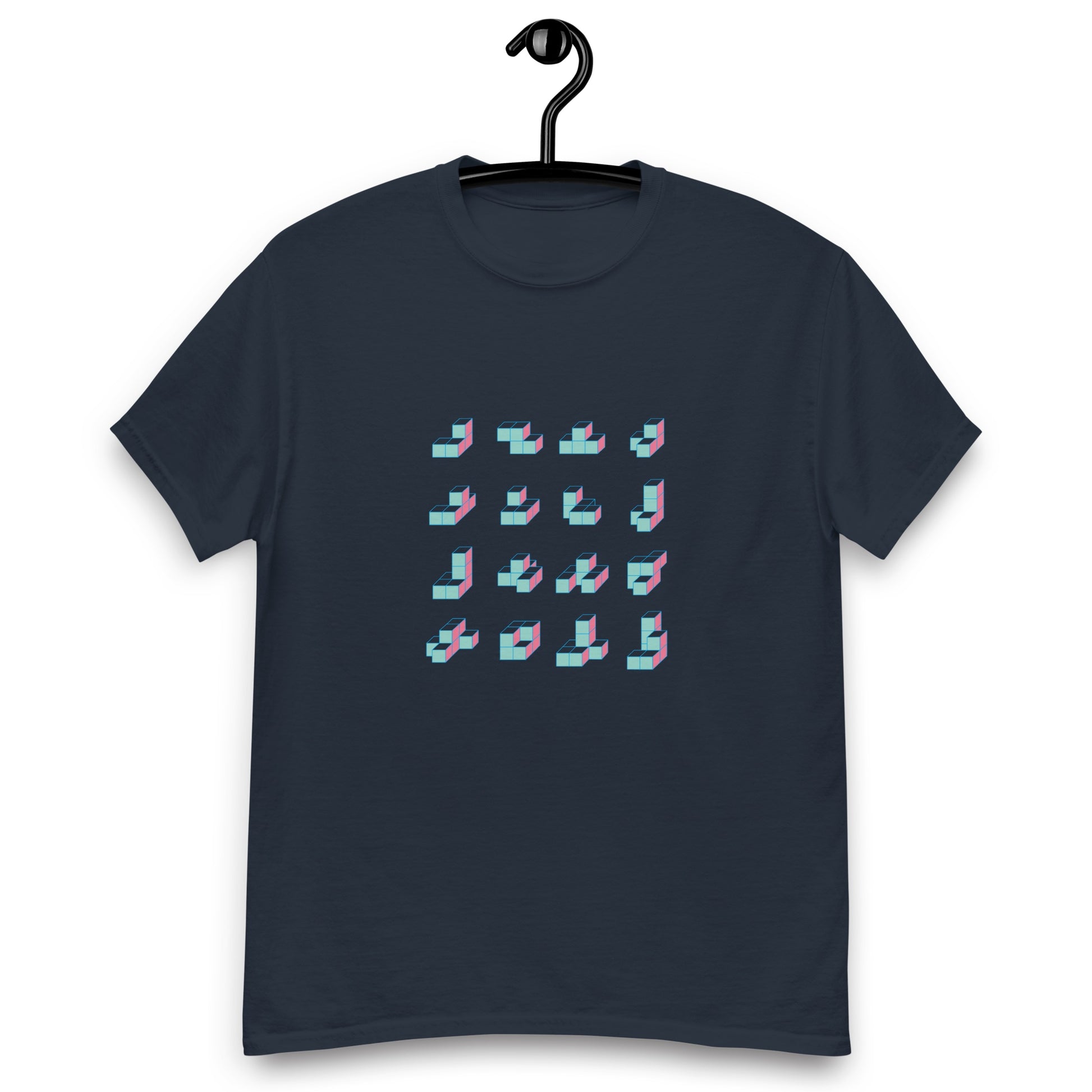 キューブ 薄青×ピンク クラシックTシャツ [ダークカラー] ネイビー S 02